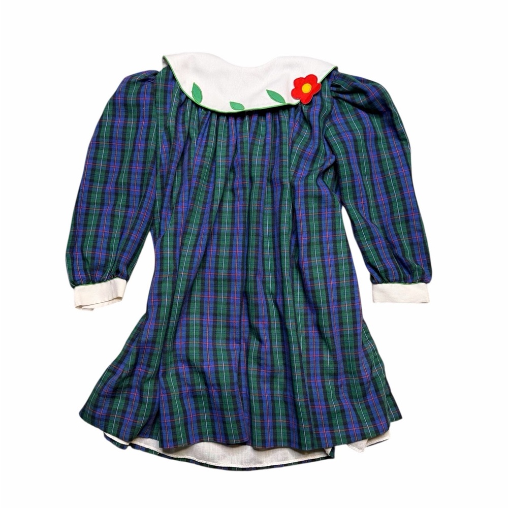 🎀 Vintage Youngland Plaid Dress w/ Flower Collar 🌸 Size Approx 6